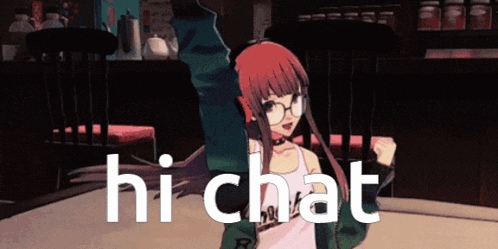 a picture of a girl with the word hi chat written on it