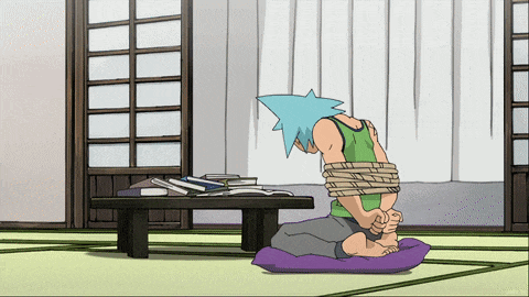 a cartoon of a man tied up with a rope