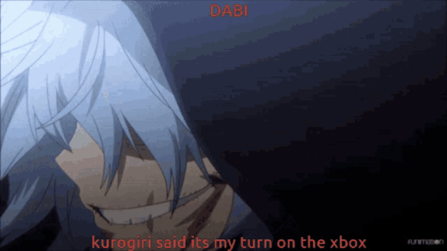 a screenshot of a cartoon character with the words " kurogiri said its my turn on the xbox "