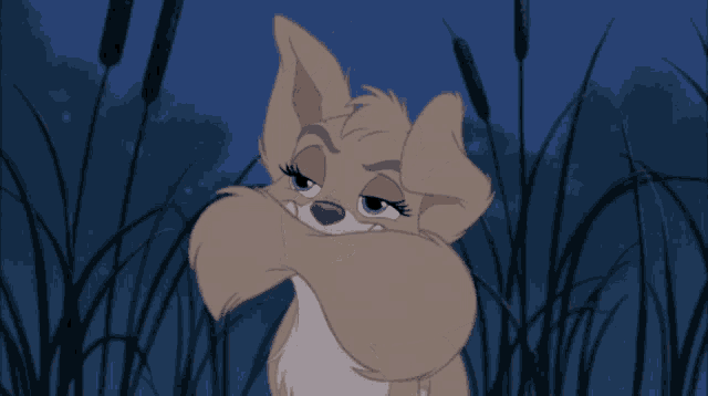 a cartoon of a dog standing in tall grass