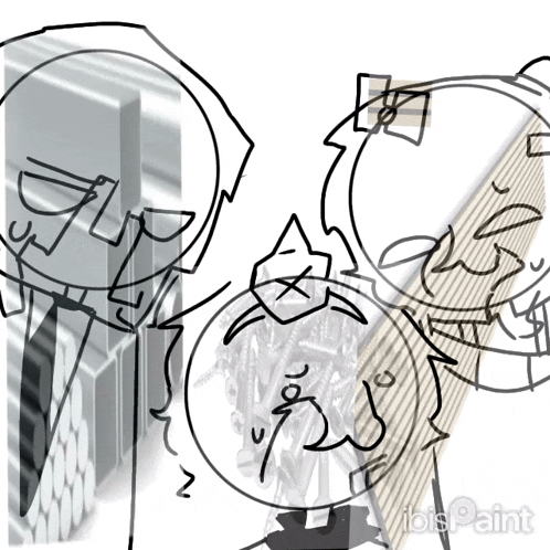 a black and white drawing of a man and a woman with ibis paint in the lower right corner