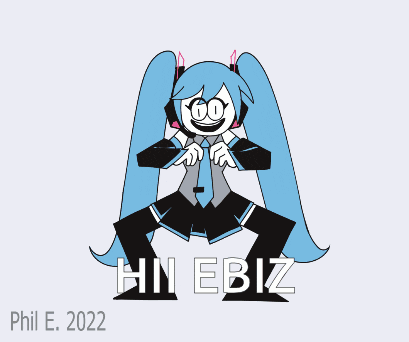 a cartoon of hatsune miku with the name phil e. 2022 on the bottom right