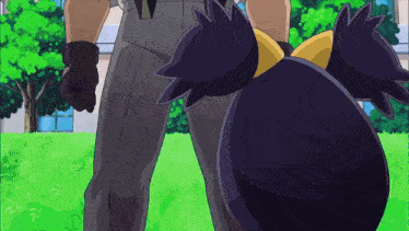 a cartoon of a person standing next to a black bird