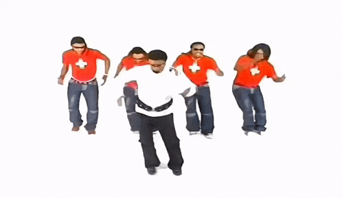 a group of people wearing red shirts with crosses on them
