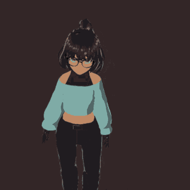 a 3d model of a girl wearing glasses and a blue top