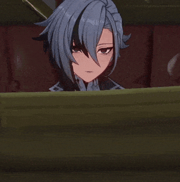 a close up of a person 's face in a video game with gray hair .