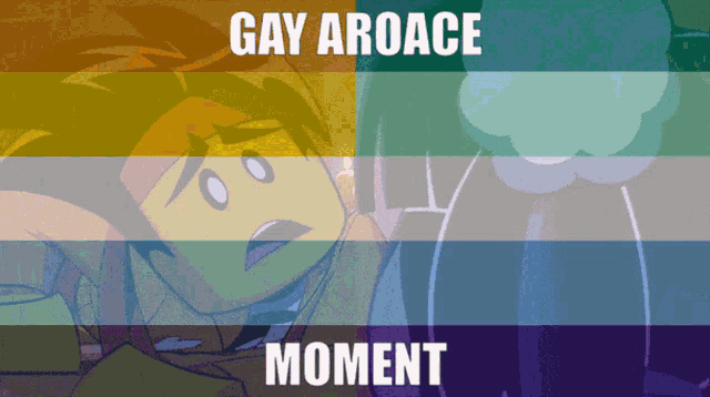 a picture of a boy with the words gay aroace moment below him