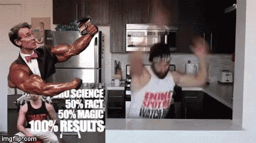 a man with huge muscles is standing next to another man