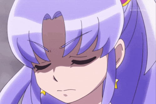 a close up of a purple haired anime character with tokyo mx on the bottom right corner