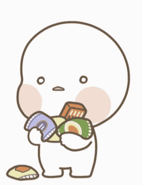 a cartoon drawing of a baby holding a bag of chips