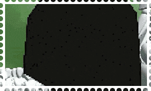 a pixel art drawing of a person with a blue face and black hair
