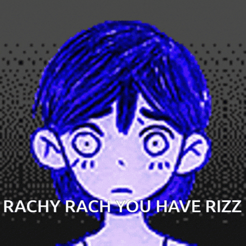 rachy rach you have rizz is written above a drawing of a girl with blue hair