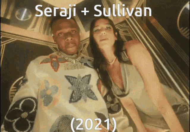 a man and a woman are posing for a picture and the caption says seraji + sullivan
