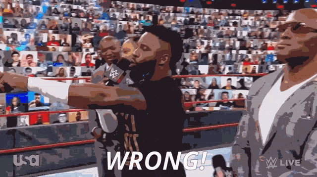 a man in a wrestling ring with the word wrong on the bottom