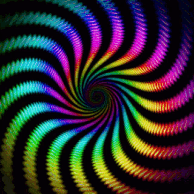 a colorful swirl on a black background that looks like an optical illusion