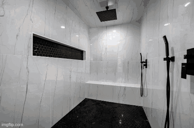 a black and white photo of a shower with imgflip.com written on the bottom