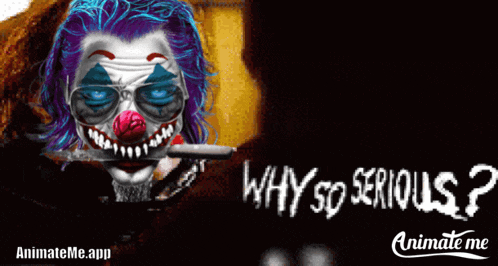 a clown with a knife in his mouth and the words " why so serious " below him