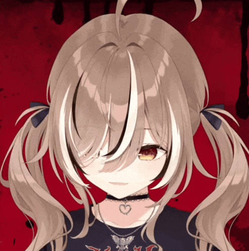 a girl with pigtails has a choker around her neck and a heart necklace