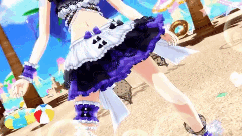a girl in a maid outfit is standing on the beach