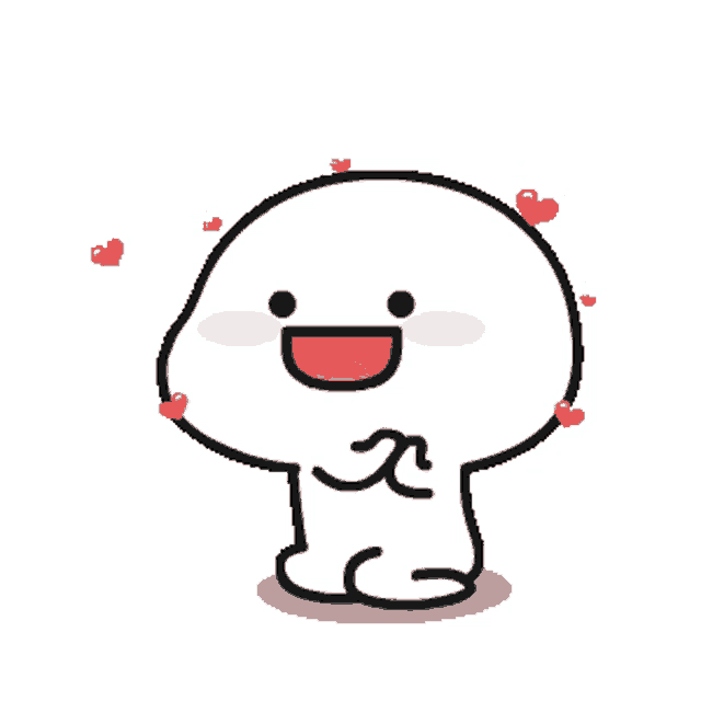 a cartoon character is surrounded by hearts and is smiling .