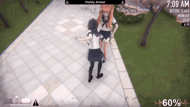 a screenshot of a video game shows a girl being visiblely armed