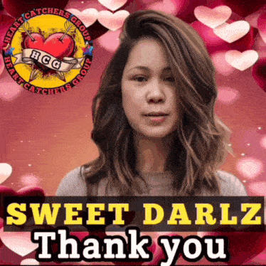 a picture of a woman with the words sweet darlz thank you below her