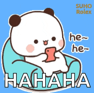 a cartoon panda is sitting in a chair holding a cell phone .
