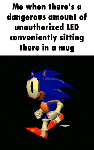 a cartoon of sonic the hedgehog is sitting in a mug with a black background