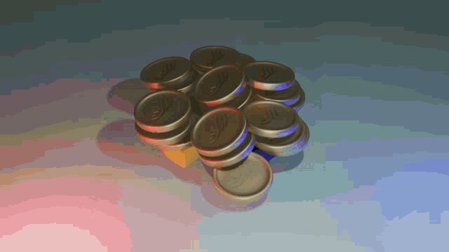 a bunch of coins are stacked on top of each other and one of them says ' sd ' on it