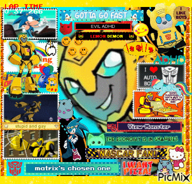 a collage of various cartoon characters including bumblebee and sonic