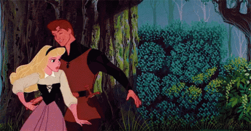 a cartoon of a man and a woman standing next to each other in a forest