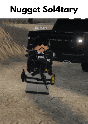 a picture of a man with a gun and the name nugget sol4tary on the bottom