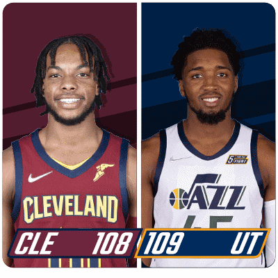 two basketball players from cleveland and utah are shown
