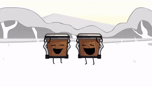 a cartoon of two drums with their eyes closed and smiling
