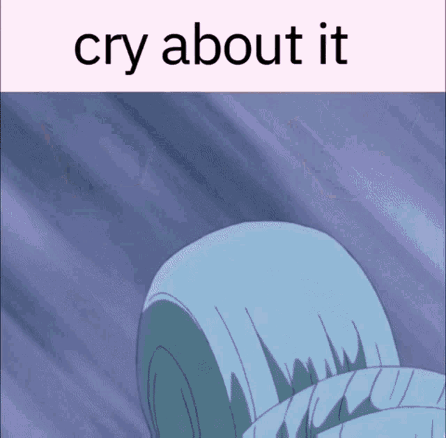 a picture of a statue with the words cry about it on it