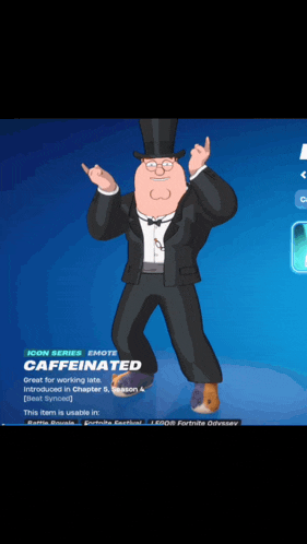 a cartoon character named peter griffin is wearing a top hat and a suit