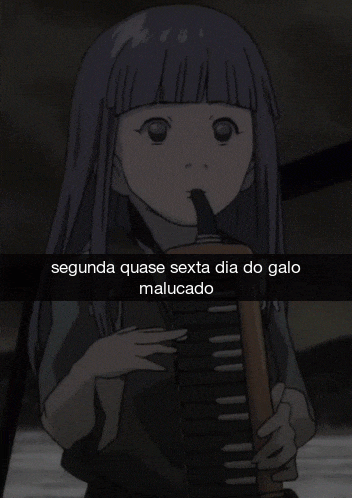 a girl with purple hair is playing a melodica with the caption segunda quase sexta dia do galo malucado