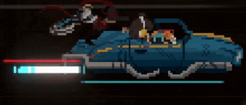 a pixel art drawing of a person riding a car