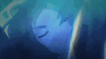 a cartoon of a girl with her eyes closed and a blue background