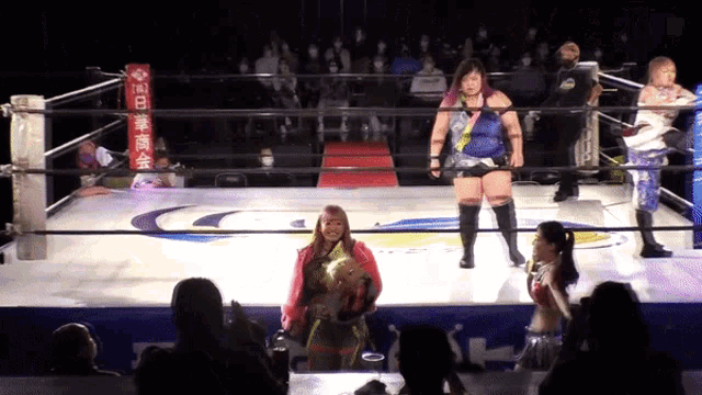 two women in a wrestling ring with a sign that says ' nb ' on it