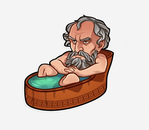a cartoon of a man with a beard taking a bath in a wooden tub