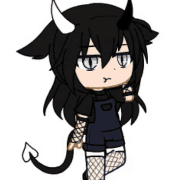 a drawing of a girl with horns and overalls