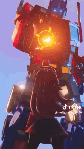 a girl is standing next to a robot in a video game .