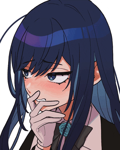 a drawing of a girl with long black hair covering her face with her hand