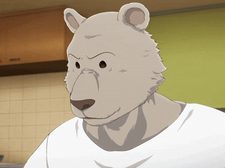 a white bear with a white shirt on looks angry