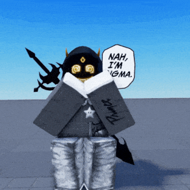 a cartoon character says " nah i 'm igma " while holding a sword