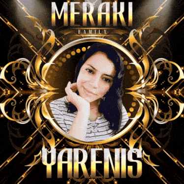 a meraki family poster with a picture of a woman in a gold frame