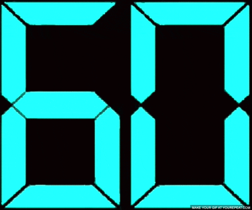 a digital clock displays the number 59 in blue