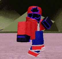 a cartoon character with a red hoodie and blue pants is standing on a pink surface
