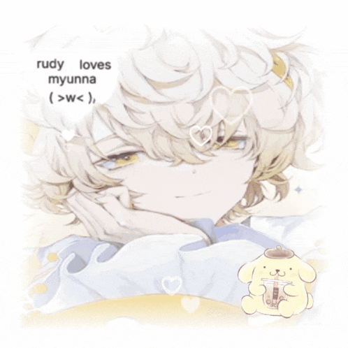 a drawing of a boy with the words rudy loves myunna on the bottom